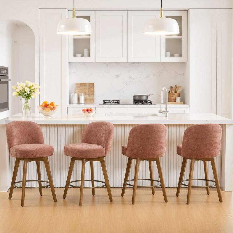 Fabric Upholstered Counter Height Swivel Bar Stools - 37.8"H x 19.7"W x 23.2"D