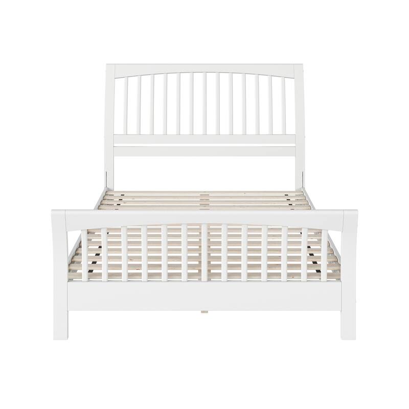 Solid Wood Low Profile Bed - White Platform Bed with Footboard & Sleigh Headboard - Mattress Support