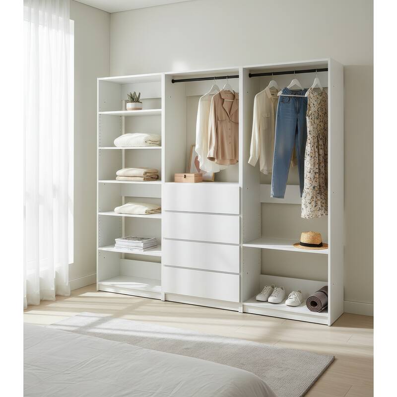 Prosper White Freestanding Walk in Wood Closet System - 94.2"W x 15.7"D x 83" H