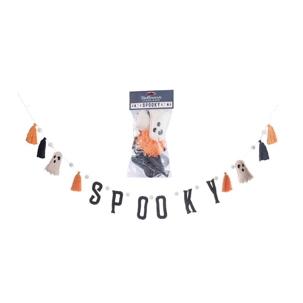 Transpac Cotton 69.68 in. Halloween Yarn Spooky Ghost and Tassel Garland