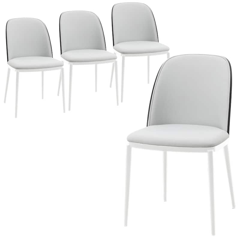 LeisureMod Tule Dining Chair with Upholstered Seat and White Steel Frame, Set of 4 - Black/Platinum Blue