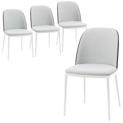 LeisureMod Tule Dining Chair with Upholstered Seat and White Steel Frame, Set of 4
