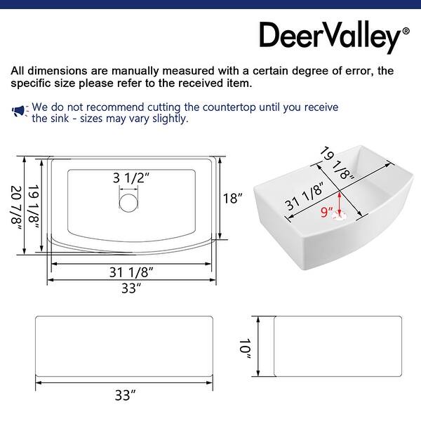 Deervalley Grove 33 X 21 Fireclay Farmhouse Curved Kitchen Sink