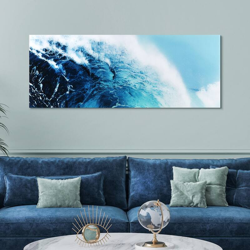 "Blue Wave 1" Unframed Free Floating Tempered Glass Wall Art