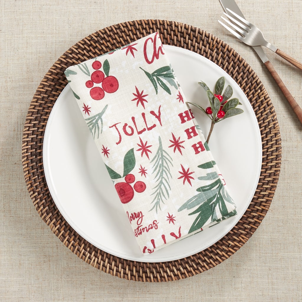Holly Christmas Holiday Table Napkins (Set of 4)