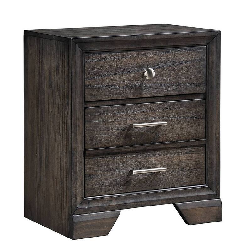 Contemporary Dark Wood Nightstand, 3 Drawers, Solid Wood, Bedroom Furniture