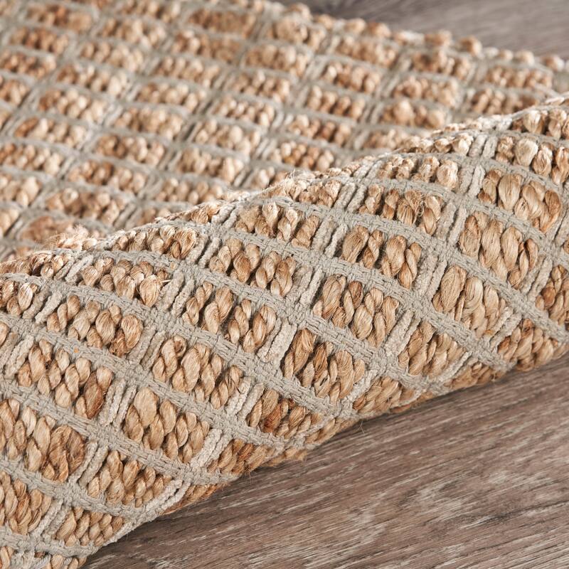 Nevaeh Farmhouse Checkered Jute and Cotton Indoor Area Rug by Sevita - 5' x 7'9"
