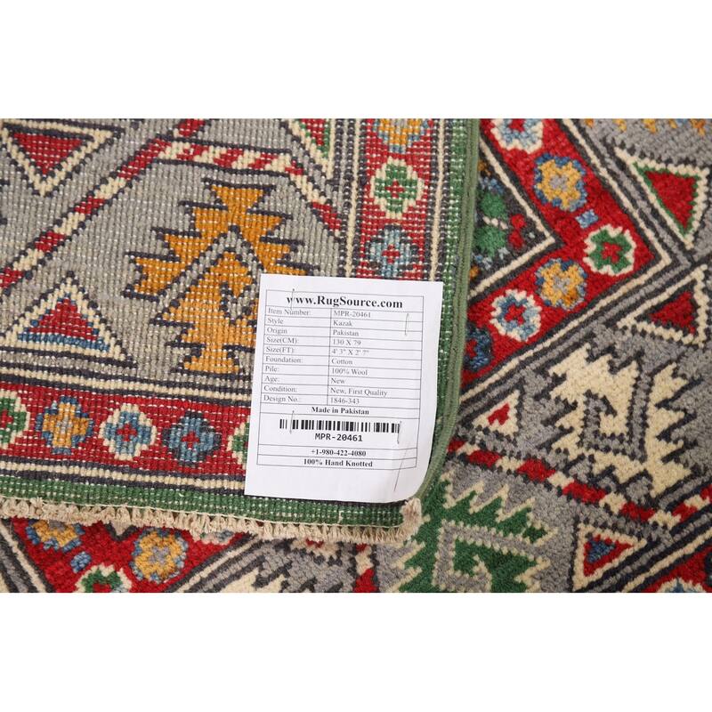 Green Kazak Foyer Rug Handmade Home Decor Wool Carpet - 2'7"x 4'3"