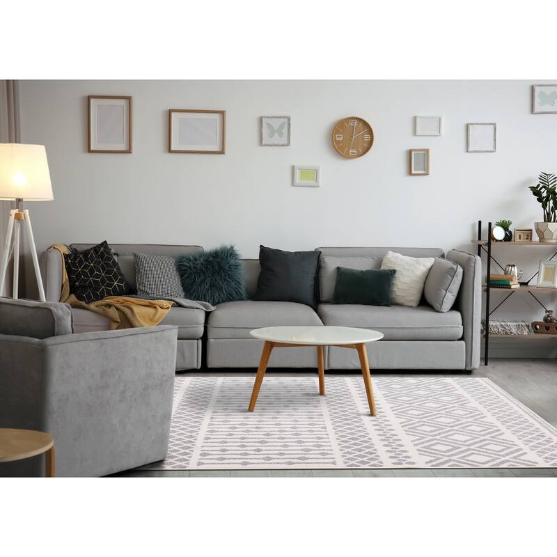 Covington Collection - White Grey Modern Indoor Area Rug, 5'3" x 7'7"
