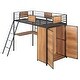preview thumbnail 10 of 17, Black Twin Size Metal Wood Loft Bed with L-shaped Desk and Wardrobe