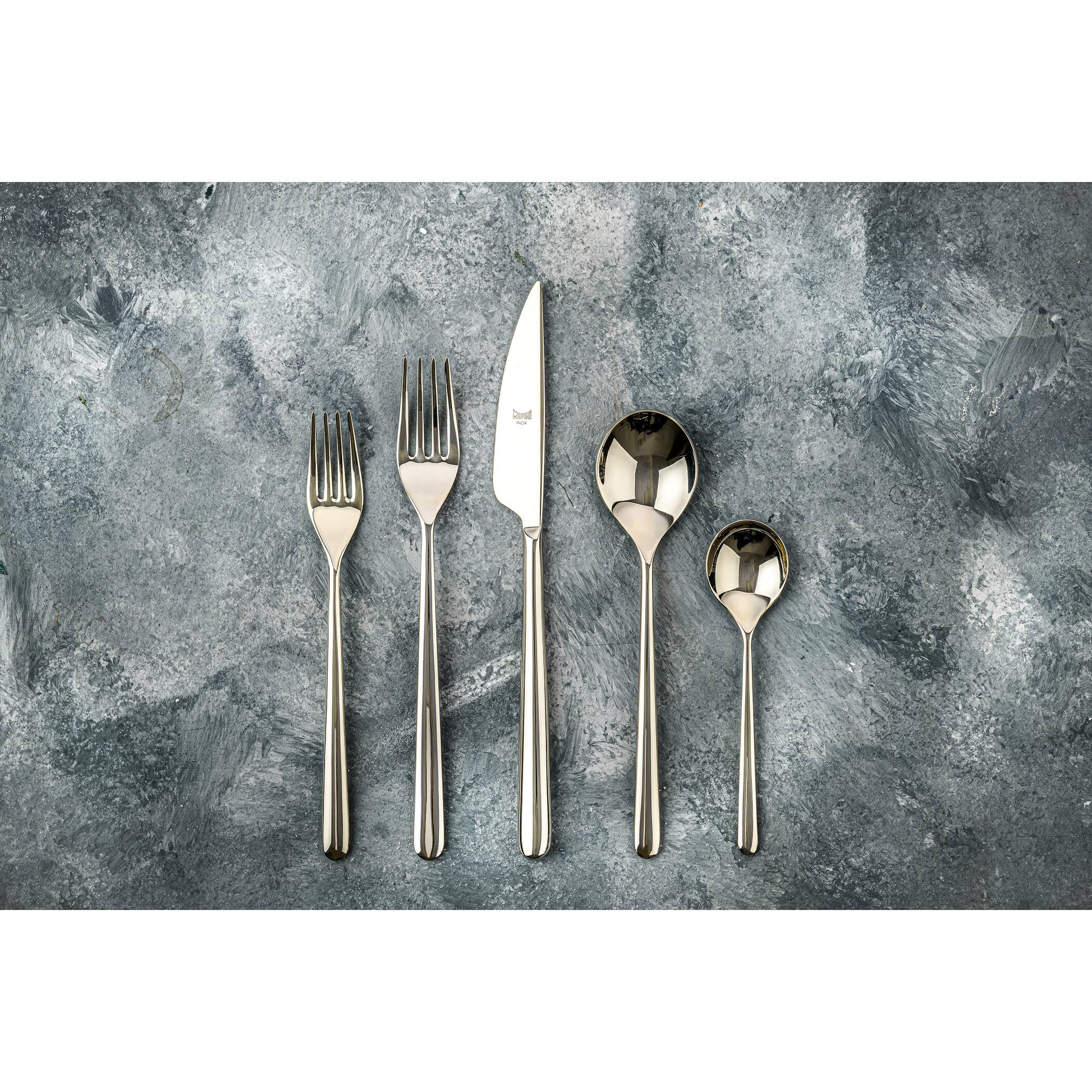 Linea Champagne 5piece Stainless Steel w/PVD Titanium Coating Flatware