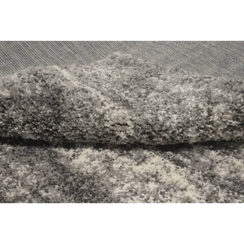 Machine Made Oriental Polyester Carpet Modern All-Over Greys & Charcoal Shaggy Area Rug - 10' 0'' X 7' 10''