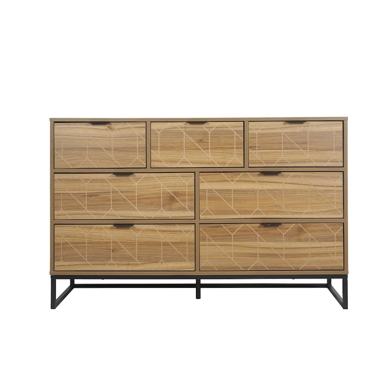 Modern 7 Drawer Dresser Wood Cabinet (Walnut)