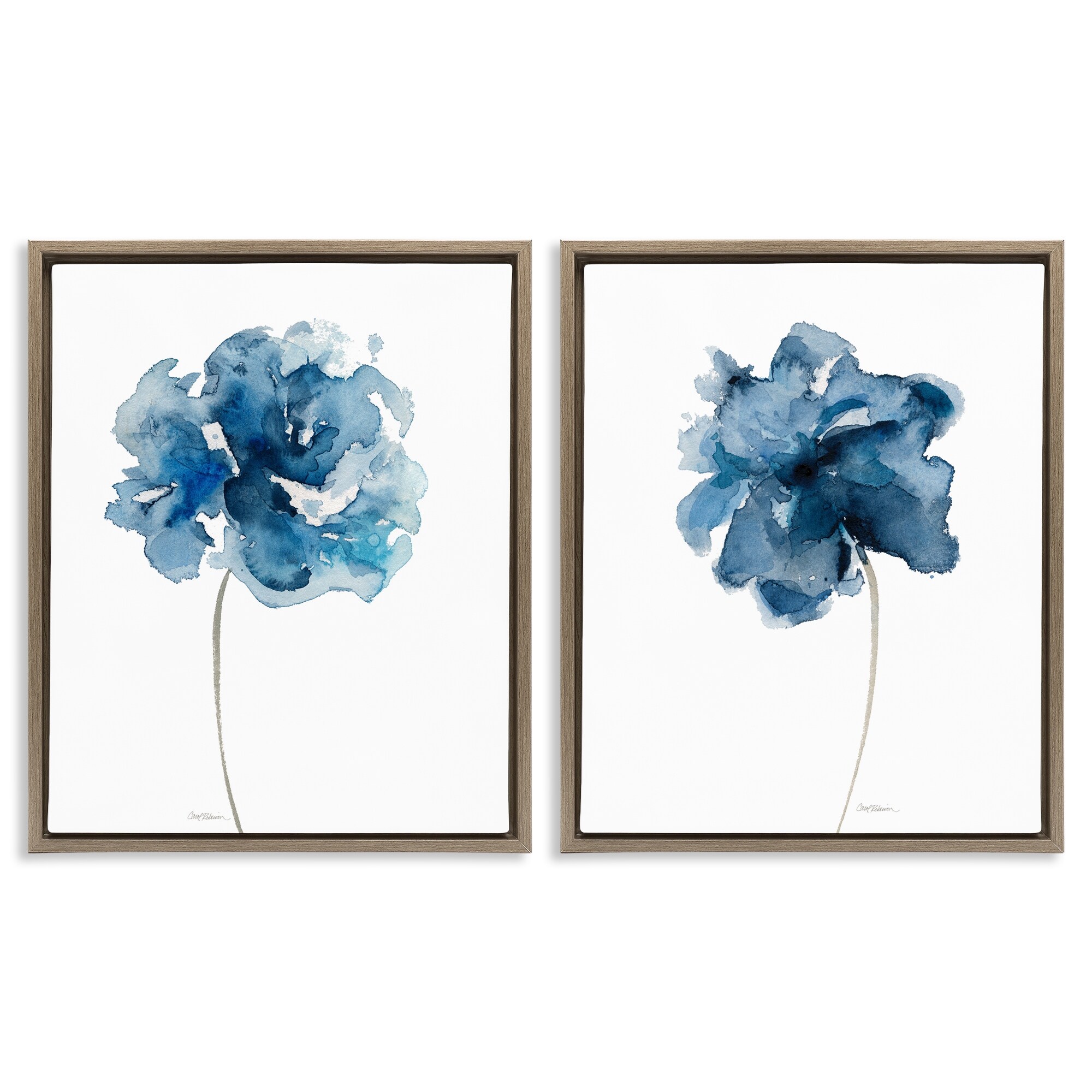 Stupell Abstract Blue Single Blooms Framed Floater Canvas Wall Art Design By Carol Robinson (Set of 2)