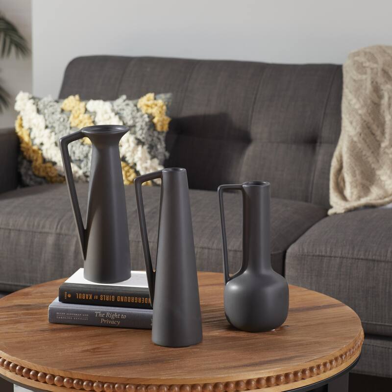 Ceramic Decorative Vase with Handles - Set of 3 Black - CosmoLiving by Cosmopolitan