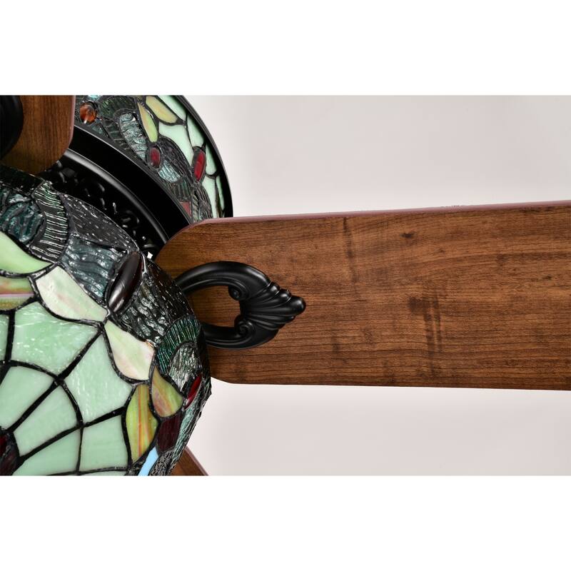 Inio 5-Blade Lighted Ceiling Fan 2-Tier Tiffany Style Glass