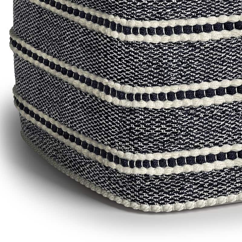 WYNDENHALL Anika Square Woven Pouf in Navy and White Recycled PET Polyester