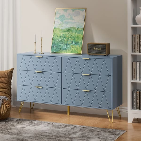 Blue 6 Drawer Dresser for Bedroom, Large Double Dresser with Wide Drawers  and Gold Handles, Modern Chest of Drawers - Bed Bath & Beyond - 38233428