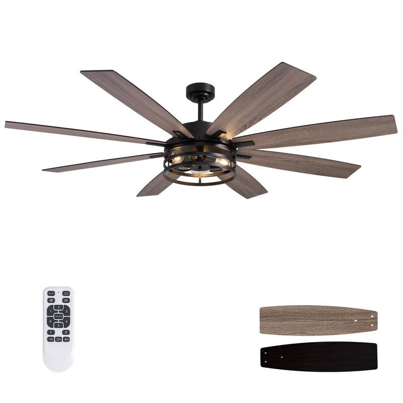 72 inch Large Ceiling Fans with Lights and Remote, Indoor/Outdoor Black Modern Ceiling Fan for Kitchen Living Room - 72 inch