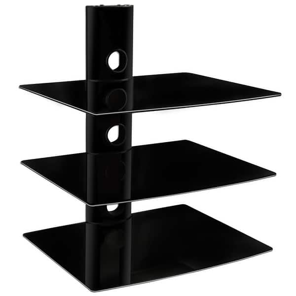 Shop Mount It Floating Wall Mounted Shelf Bracket Stand For Av Components Three Shelves Tinted Tempered Glass Black Overstock 18228149