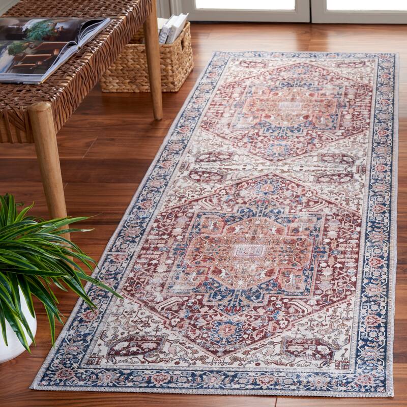 SAFAVIEH Arizona Flutur Machine Washable Slip Resistant Vintage Oriental - 2' 6" x 6' - Red/Taupe - Rectangle