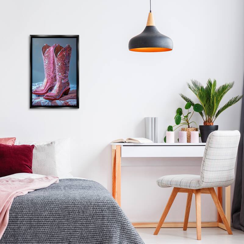 Stupell Dazzling Pink Glam Cowgirl Boots Framed Floater Canvas Wall Art Design By LSR Creative Studio