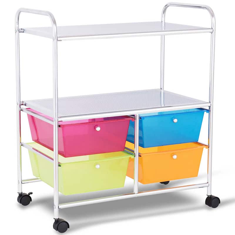 Rolling Storage Cart Metal Rack Shelf with 4 Drawers 2 Shelves - Multi