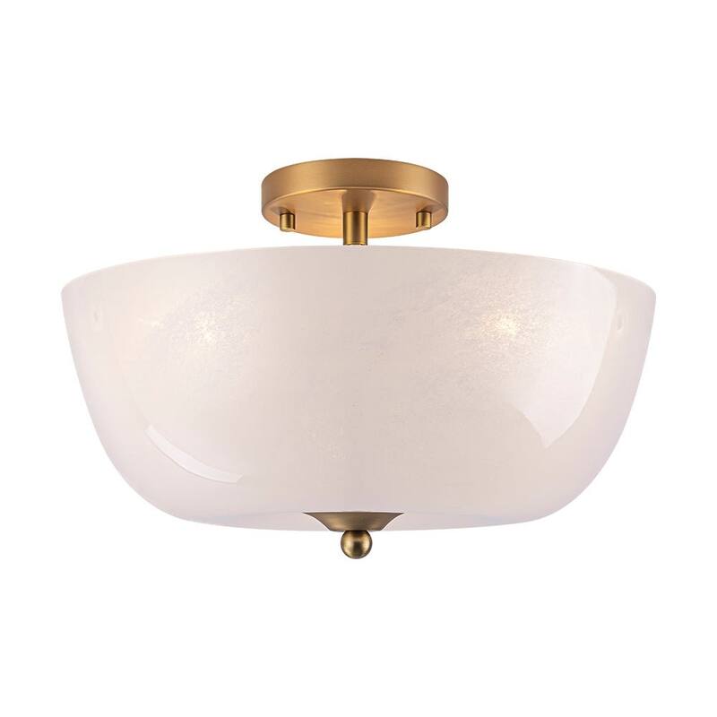 Mid-Century Modern 3-Light Round Opal Glass Semi Flush Mount 14.8in