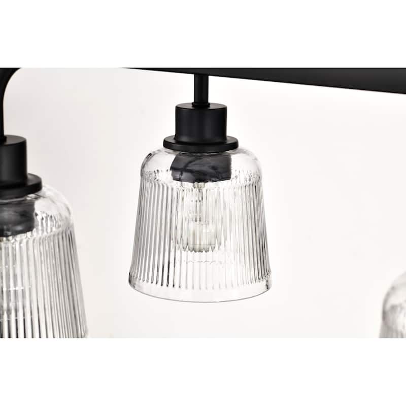Grayson 6 Light Island Pendant Matte Black Finish Clear Ribbed Glass - Matte Black