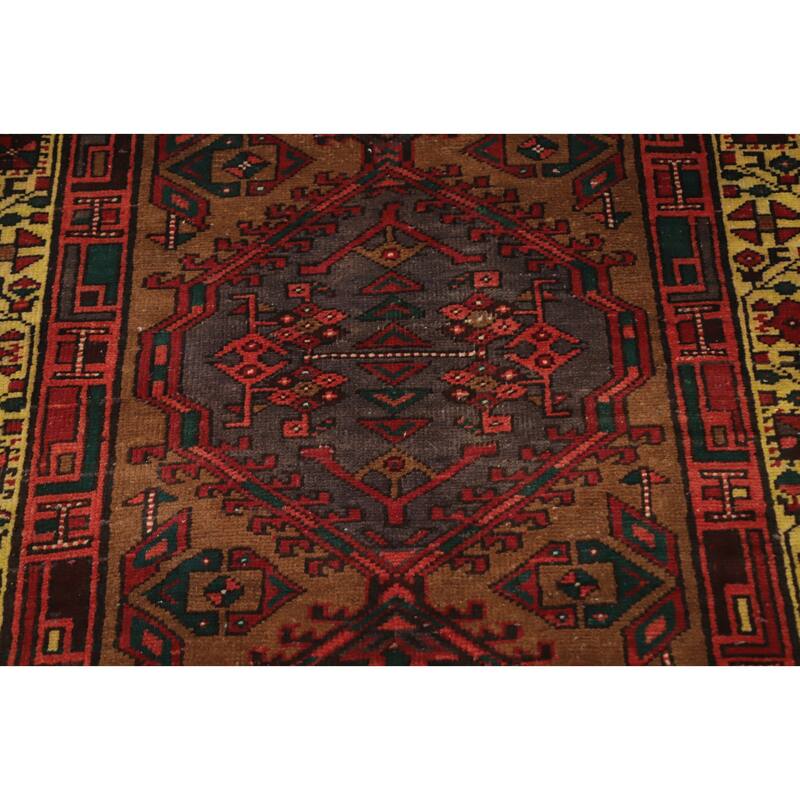 Hand Knotted Oriental 100% Wool Carpet Traditional Tribal Brown Ardebil Runner Rug - 10' 5'' X 3' 4''