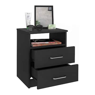 Wood 2-Drawer Nightstand End Table with Open Shelf