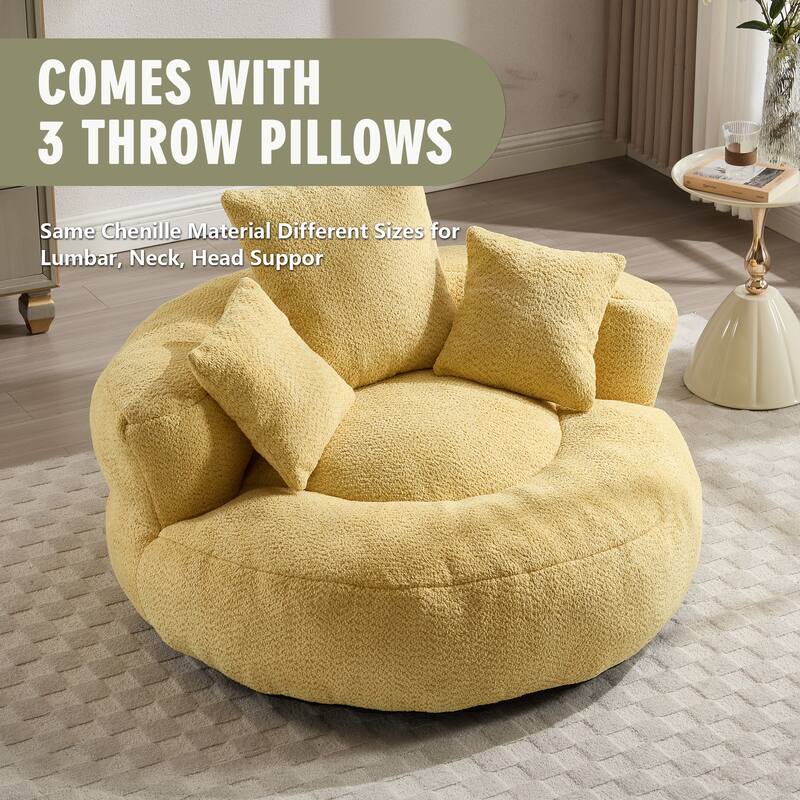 Chenille Upholstered Durable Comfort Lounger High Back Bean Bag Lazy Sofa With Three Pillows