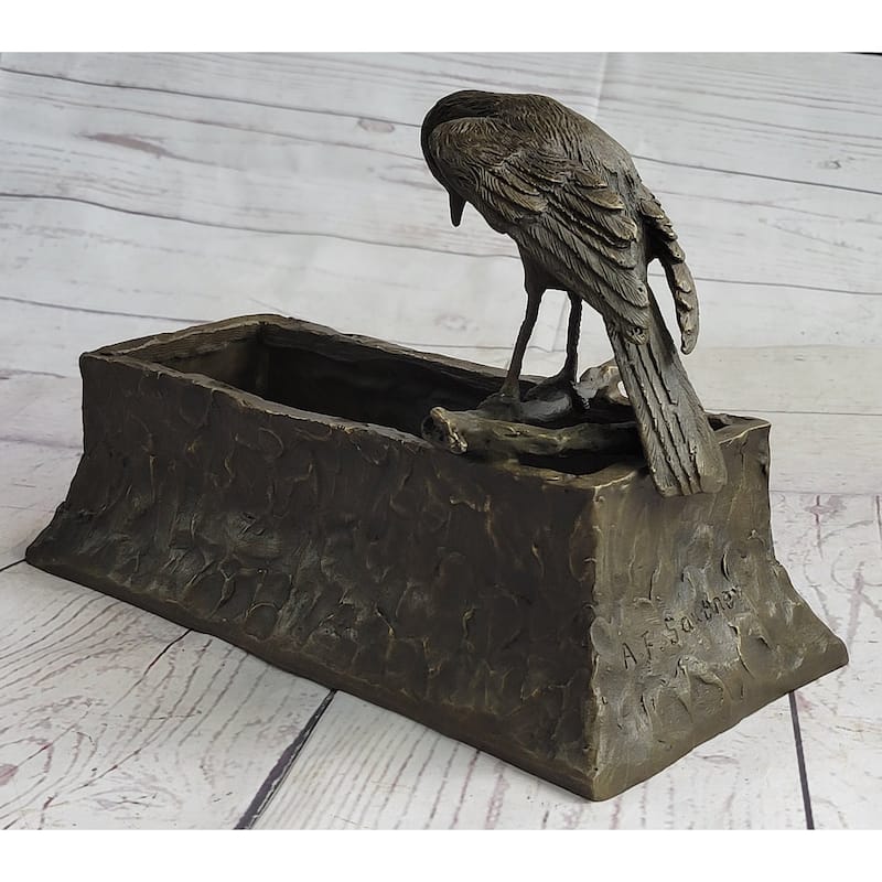 Bronze Bird Planter Window Box Metal Sculpture Decor Yard Outdoor 7 Inches X 10 Inches