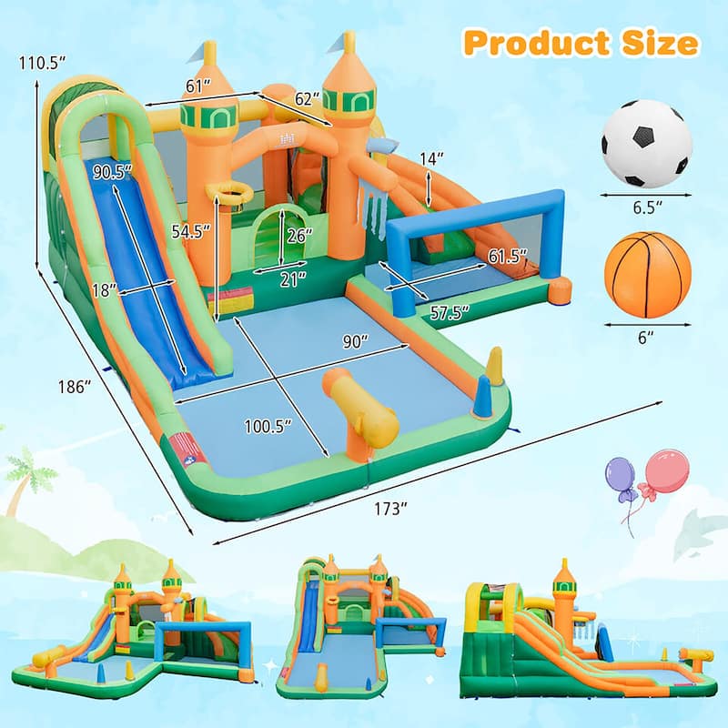 Gymax Kids Inflatable Water Slide Park w/680W Blower Basketball Rim