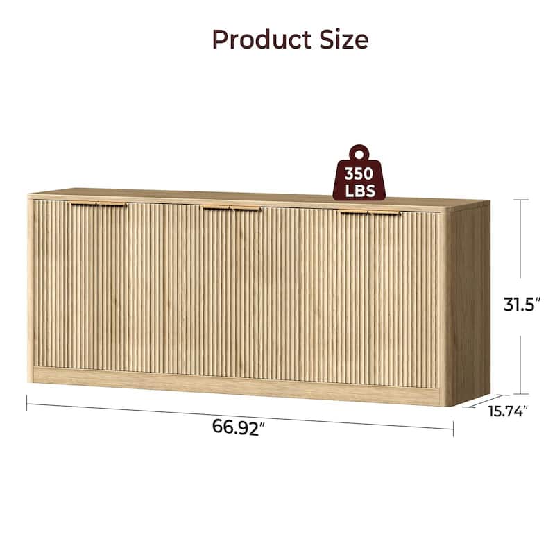 67" Fluted Buffet Cabinet Sideboard with Storage, Large Credenza with 6 Doors