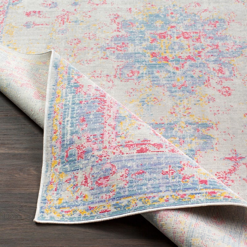 Vintage Distressed Oriental Pink and blue Runner Rug - 3' x 7'10" Runner