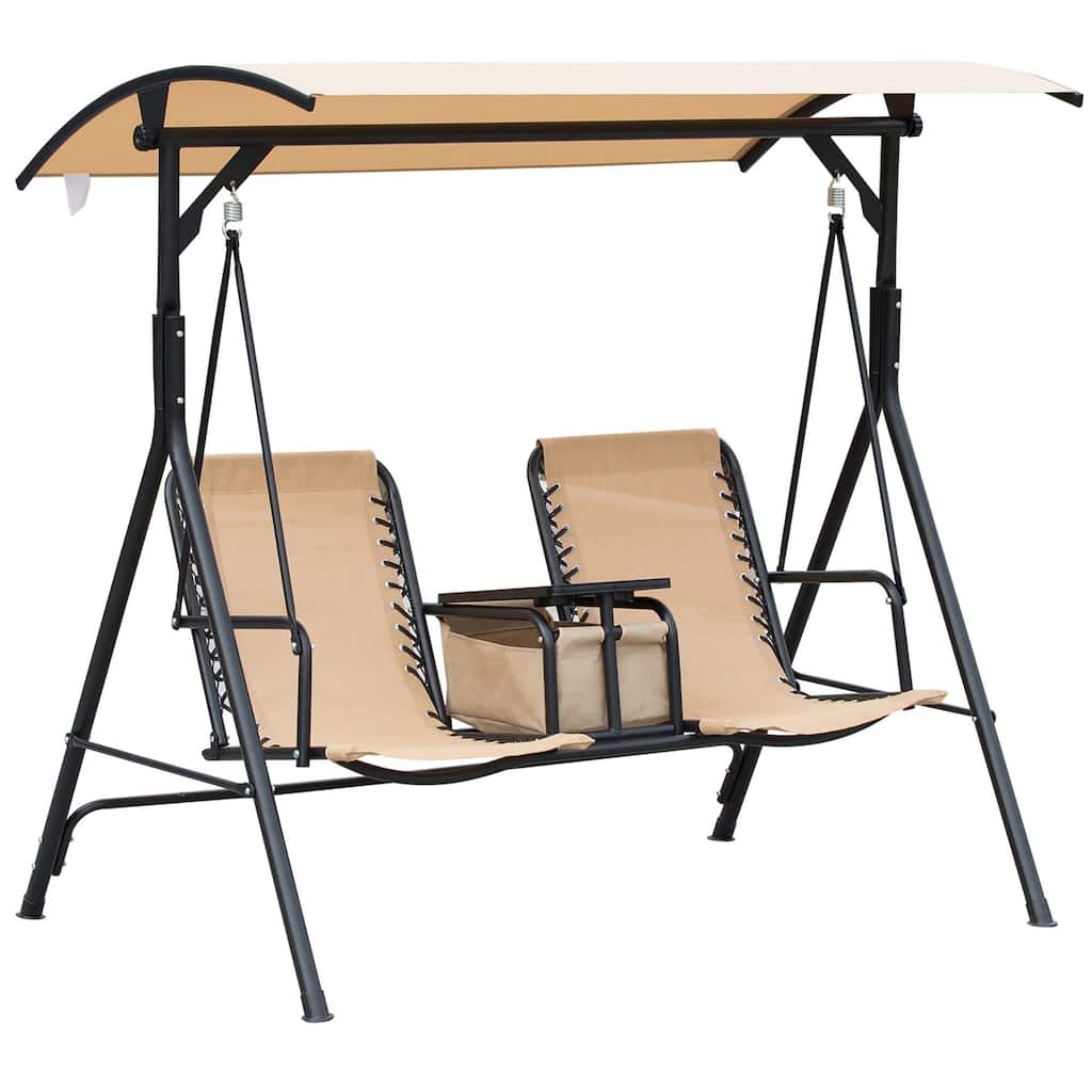 Steel 2-Seat Patio Swing with Table & Holders