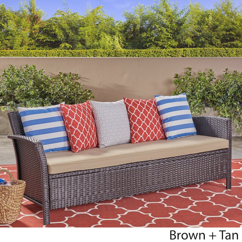 St. Lucia Outdoor Wicker 3 Seater Sofa by Christopher Knight Home - brown + tan