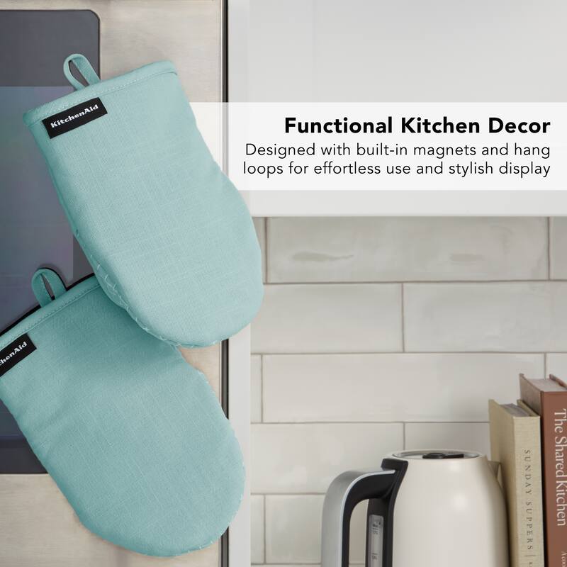 KITCHENAID Gourmet Series Gridlines Mini Oven Mitts 2-Pack Set, Heat Resistant up to 600°F, Soft Silicone Grip, Magnetic Cuff