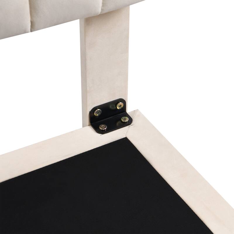 Beige Queen Velvet Upholstered Bed with Sensor Light, Floating Platform, and Headboard