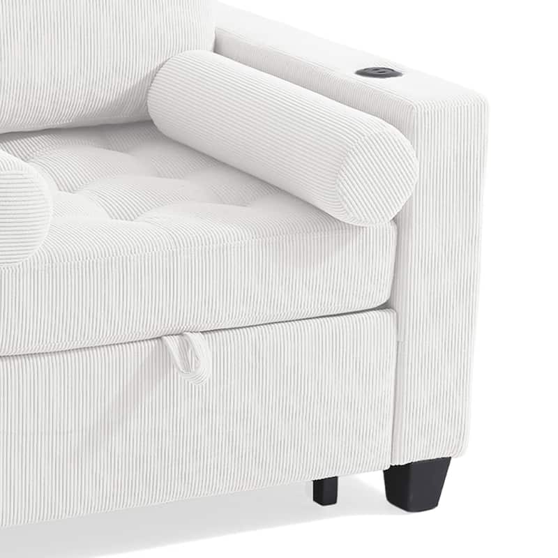 2 Set 3-in-1 Adjustable Recline Convertible Chair Bed Sleeper with USB Port