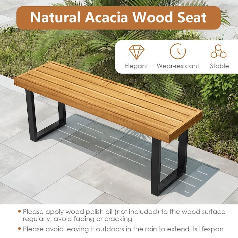 Costway 1/2 PCS 48" Acacia Wood Bench for 2 with Metal Legs & - See Details