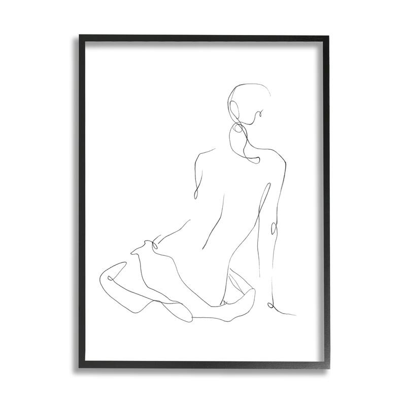 Stupell Minimal Female Gesture Linework Figure Sketch Framed Wall Art