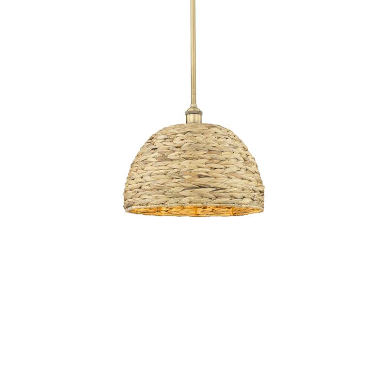 Innovations Lighting 616-1S-13-16 Woven Rattan Pendant Woven Rattan - Brushed Brass / Natural