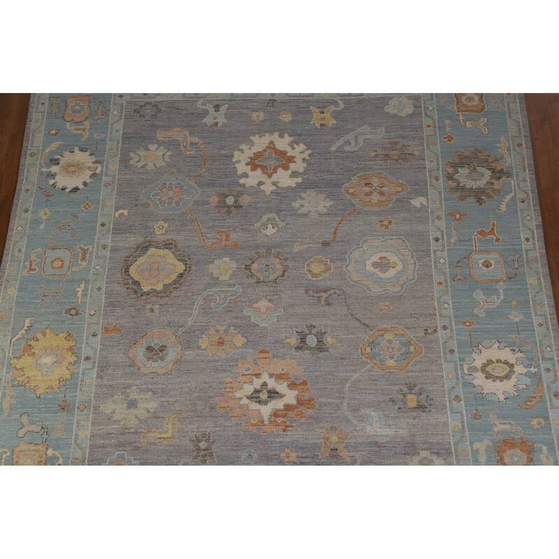 Hand Knotted Oriental 100% Wool Carpet Transitional All-Over Purples Oushak Area Rug - 9' 6'' X 8' 0''