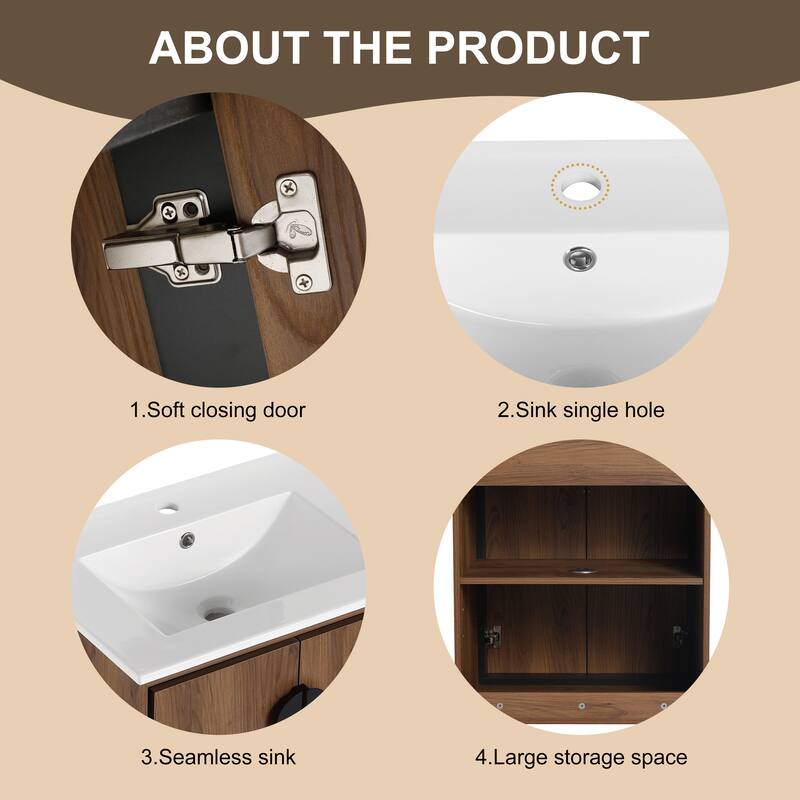 30-Inch Bathroom Vanity with Double Doors, Engineered Wood Cabinet, Floor-to-Ceiling Design, Ample Storage Space