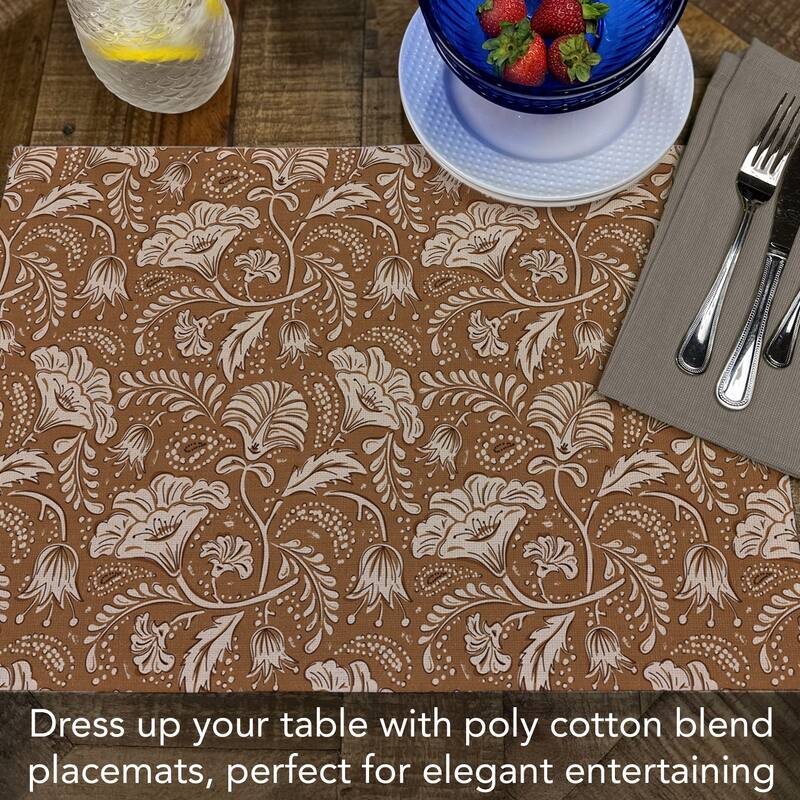 Mocha Farida Pattern 4-Pack Poly-Cotton Blend Placemats Manufactured in The USA Machine Washable Dryer Safe