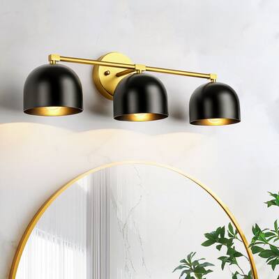3-Light Retro Black with Brushed Gold Linear Dome Bathroom Vanity Light - 23.62 in. W x 7.09 in. H x 7.09 in. D