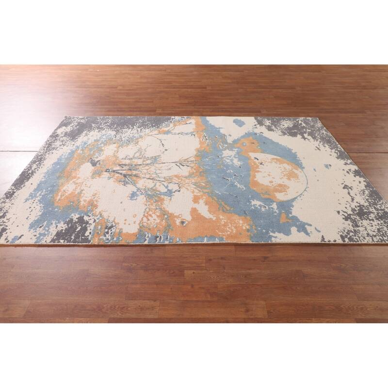 Nature Print Abstract Modern Area Rug Handmade Wool Carpet - 5'3"x 7'7"