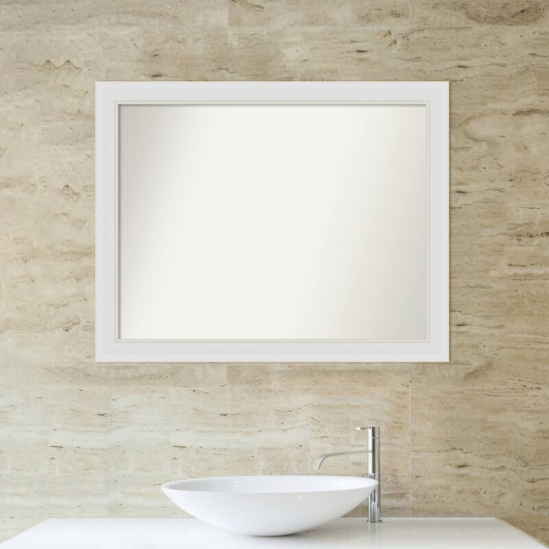 Flair Soft White Narrow Framed Non-Beveled Custom Wall Mirror, Bathroom Vanity Mirror